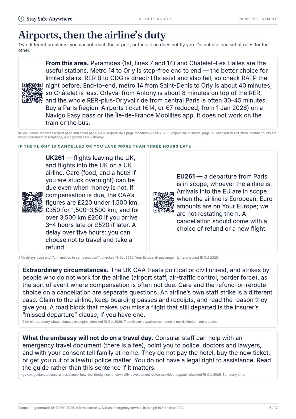 Page of the Paris sample on airport routes out of the city.